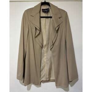 Margi Kent Women's Khaki Tan Dressy Ruffled Front Jacket Plus Size 14/16 EUC